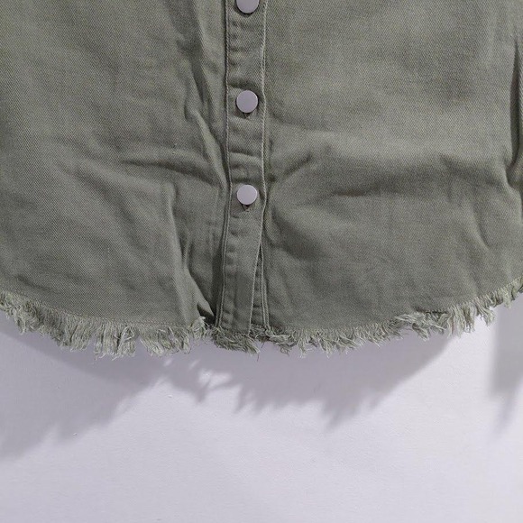 Zeagoo Olive Green Denim Shacket Jacket Frayed Hem Button Up Oversized XL - Picture 7 of 7